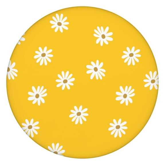 Elastic Edge Round Tablecloth Waterproof with Retro Daisy Flower Pattern, Boho Rustic Floral Style for Indoor Outdoor Use