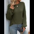 thumbnail image 4 of Camiseta Holgada Informal de Cuello Redondo y Larga Acanalada para Mujer, Ideal para y Otoño Verde S, 4 of 8