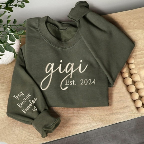Embroidered Gigi Sweatshirt with Kids Names on Sleeve Unique Gifts for Gigi Mother's Day Gift Ideas