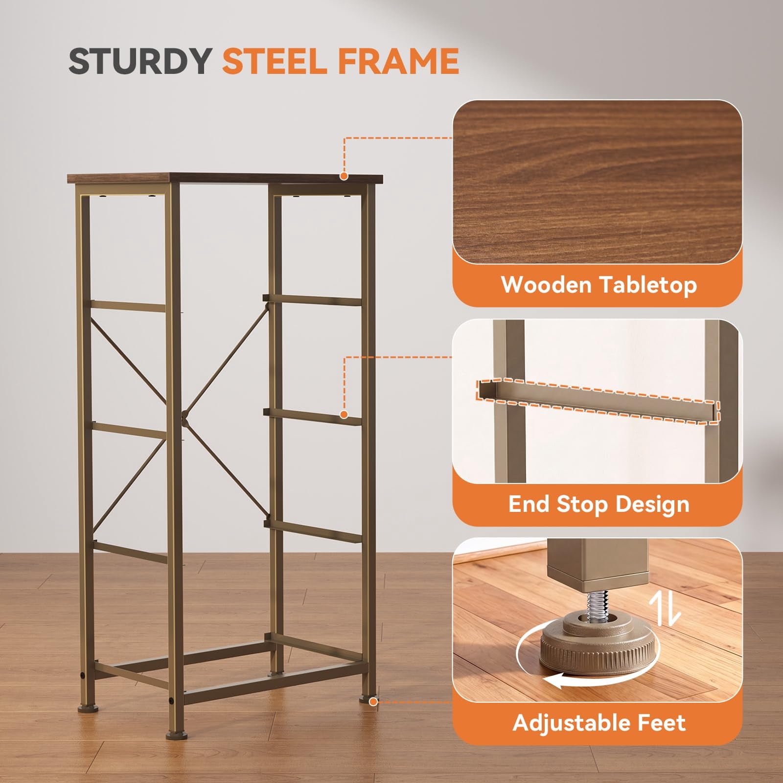 Telyra 4-Drawer Fabric Dresser 37.4" Tall Storage Tower with Wood Top and Steel Frame Narrow Organizer, Khaki