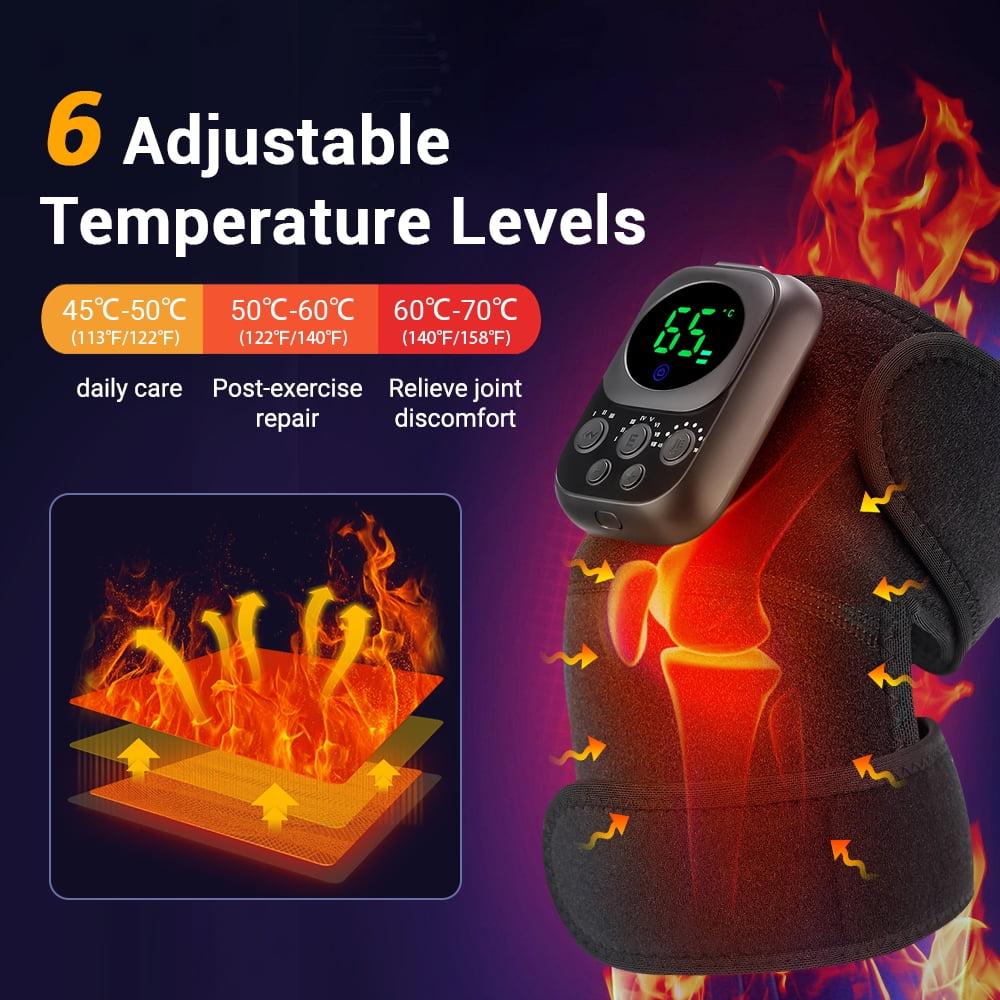 Cordless Heating Knee Massager, 3 in1 Wraps for Knee Shoulder Elbow, Heating Pad with 3 Level Force and 6 Temperature Levels, Relieve Joint Pain And Pressure, Suitable For Office, Study