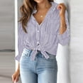 thumbnail image 2 of Mohiass Striped Button Down Shirt Women Classic Long Sleeve Collared Office Work Blouses Tops with Pocket Purple 2XL, 2 of 8