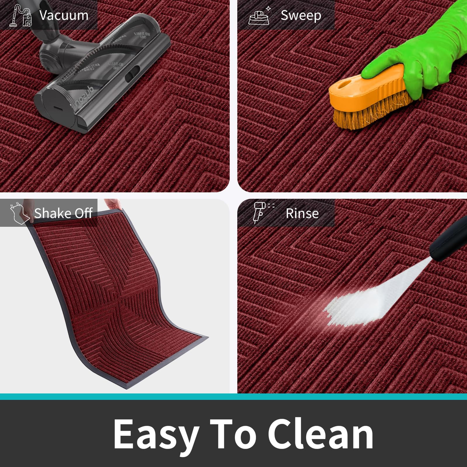 Buganda Heavy Duty Rubber Door Mat for Outside Entry, 17" x 29.5" Non-Slip Waterproof Doormat for Inside, Low Profile Dirt Trapper Doormat, Burgundy