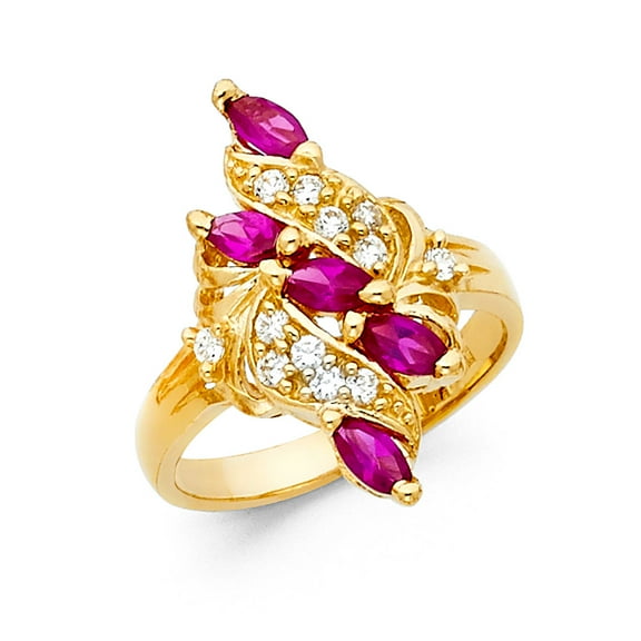 14k Yellow Gold Red CZ Cocktail Ring Fashion Band Marquise CZ Style Polished Finish Fancy Size 7