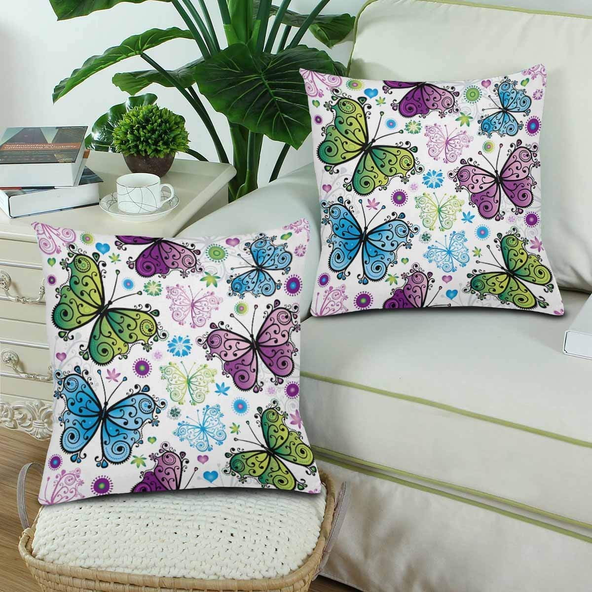 GCKG Spring Colorful Butterfly Throw Pillow Covers 18x18 inches Set of