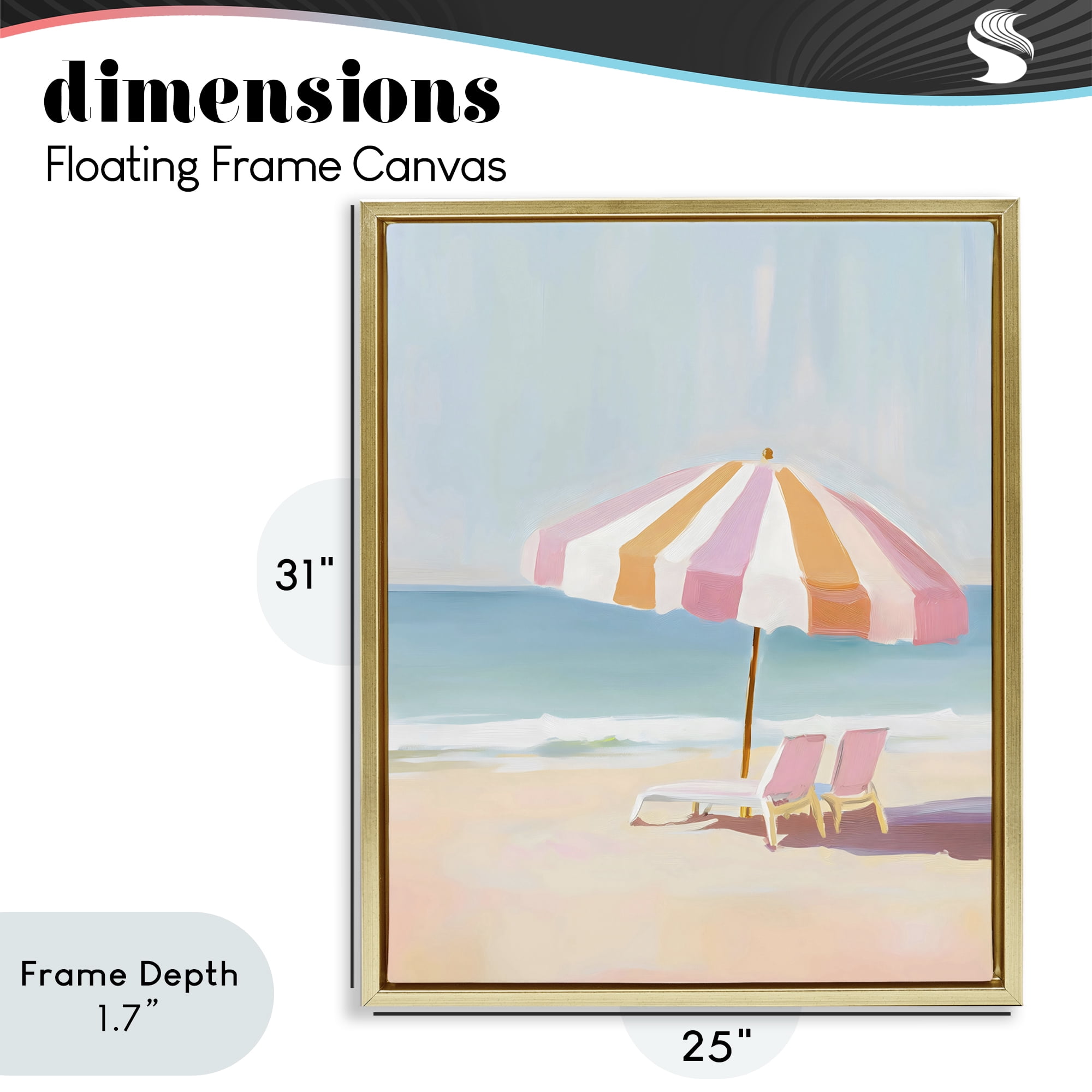 Stupell Industries Striped Umbrella & Chairs Gold Framed Floater Canvas Wall Art, design by The Prints Vibe