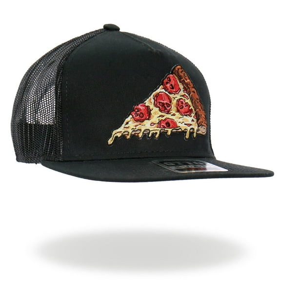 Hot Leathers GSH2024 Black Pepperoni Skull Pizza Snapback Hat One Size