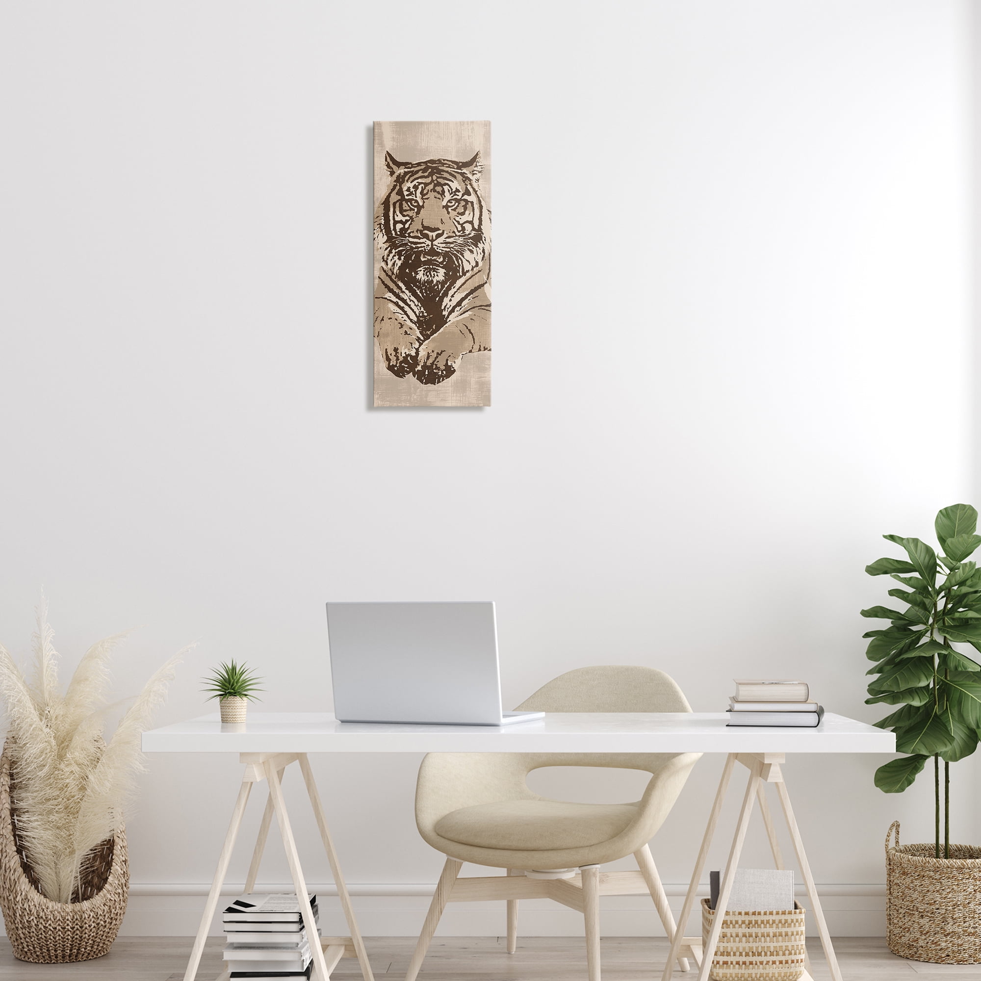 Stupell Industries Fierce Tiger Baring Teeth Animals Painting Wrapped Canvas Art Print Wall Art, 10 x 24