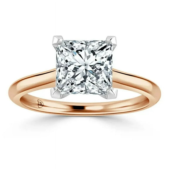 OM-RE 2 Carat Princess Cut Lab Grown Diamond Engagement Ring, 14K Gold Solitaire