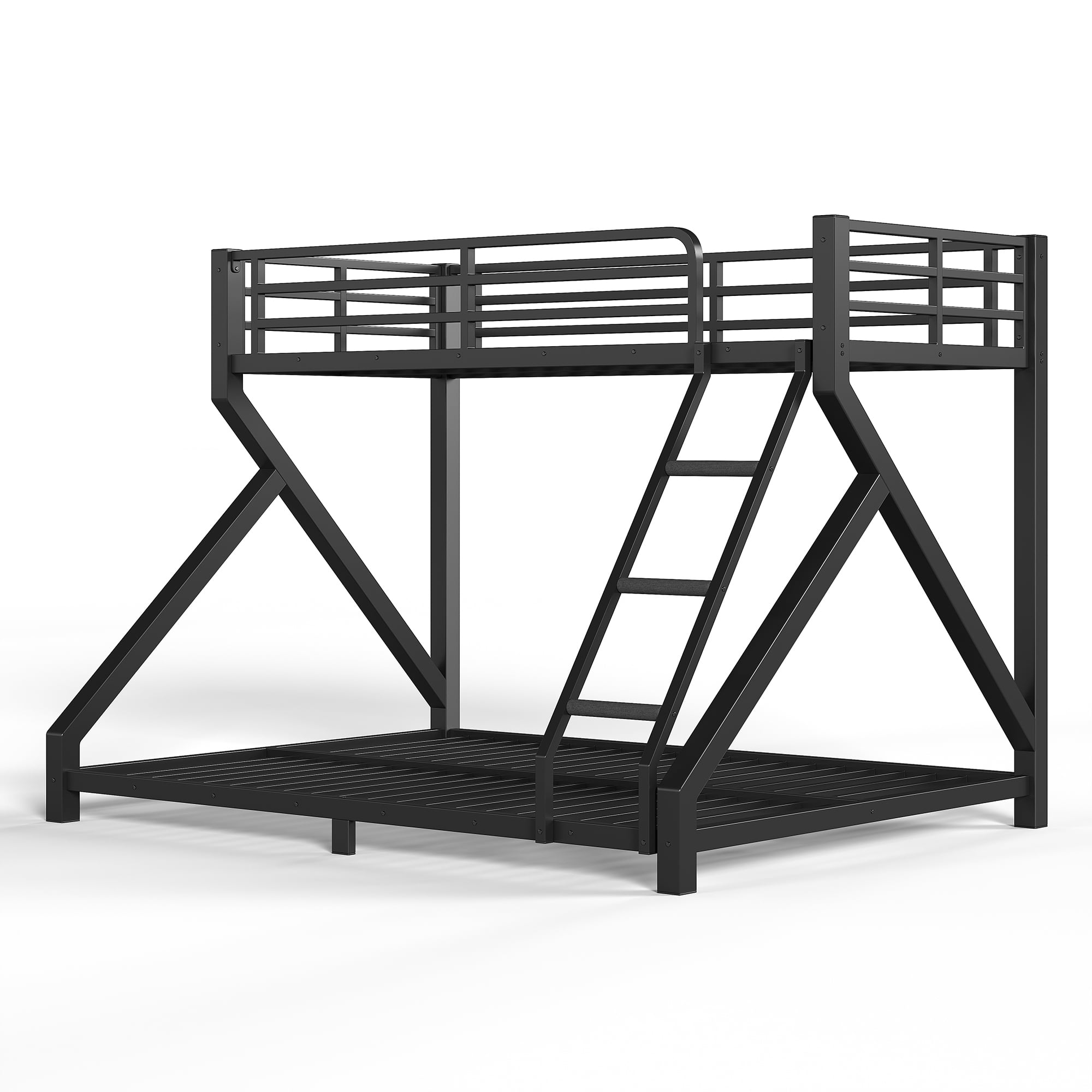Leumius Twin XL over Queen Bunk Bed Frame with Ladders, Metal Bunk Bed with Full Upgraded Support Slats, Low Profile Bunk Bed for Teens Adults Black