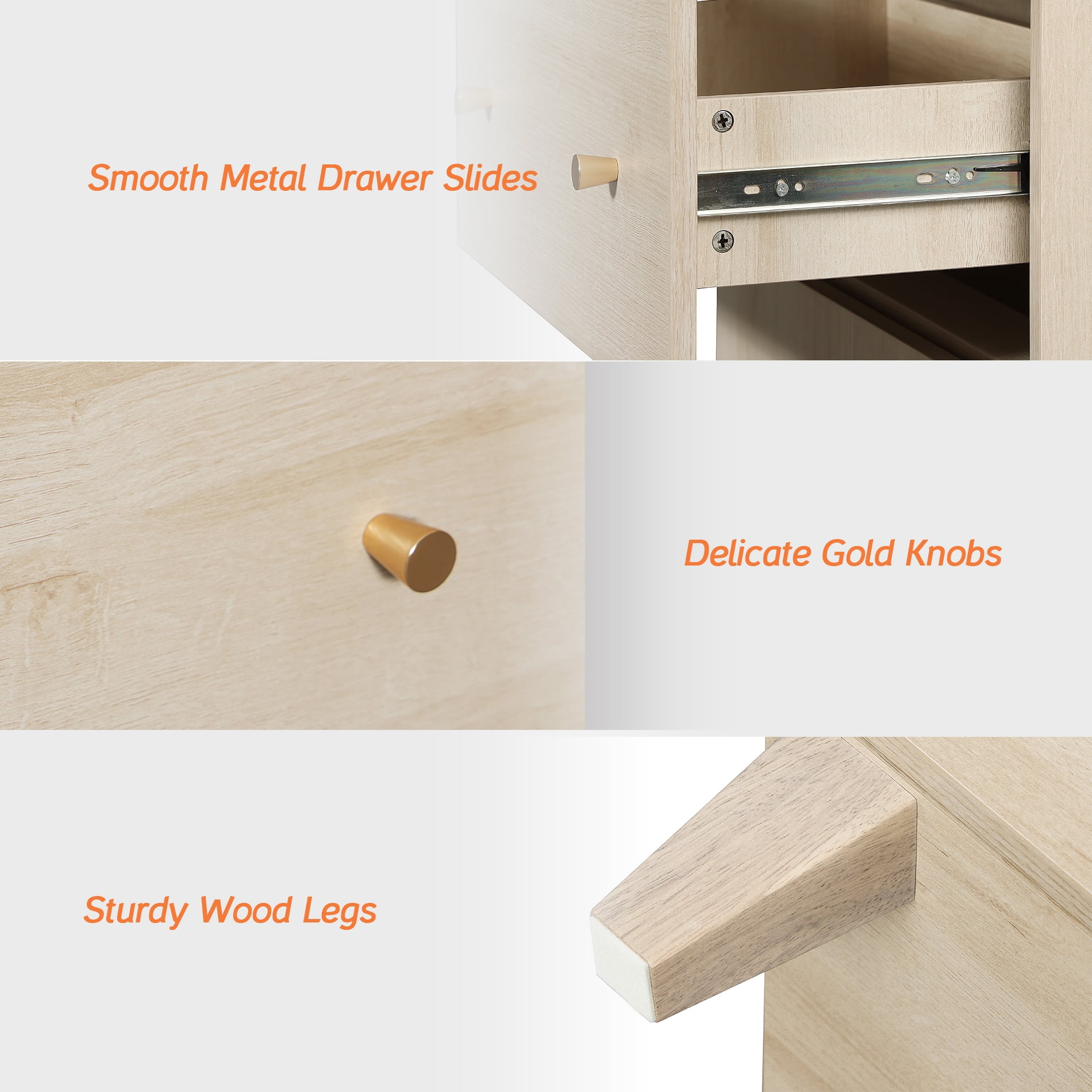 Modern End Table with Drawer and Cabinet, Large Side Table with Adjustable Storage Shelf, Wooden Nightstand for Living Room, Light Oak