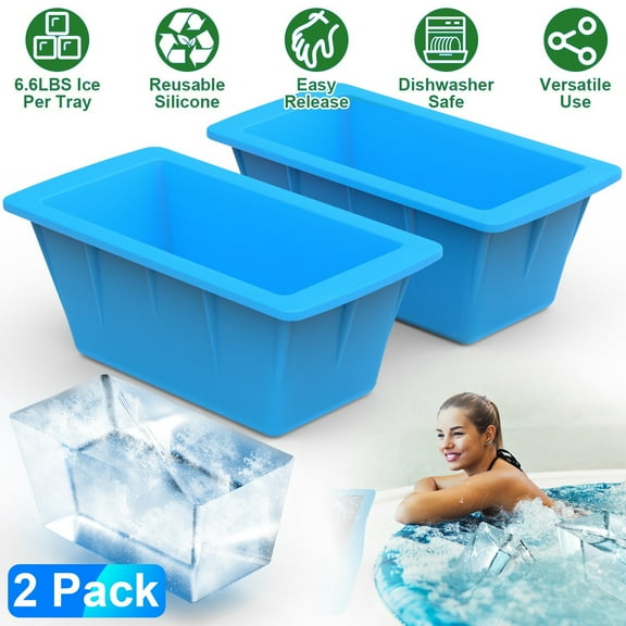 iMounTEK 2 Pack Ice Block Molds Silicone Freezer Tray for Ice Bath Tub, Reusable Silicone Ice Cube Mold, Blue