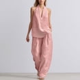 thumbnail image 2 of DHFJKG Linen Sets For Women 2 Piece Sleeveless Deep V Neck Tank Top Wide Leg Pants Beach Vacation Outfits, 2 of 6