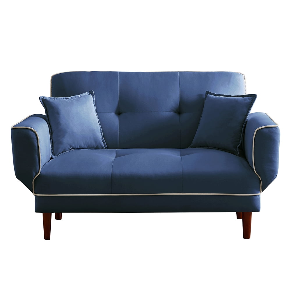 Kepooman Mid Century Modern Sofa Sleeper Bed With 2 Pillows, Blue Kepooman Mid Century Modern Sofa Sleeper Bed With 2 Pillows, Blue