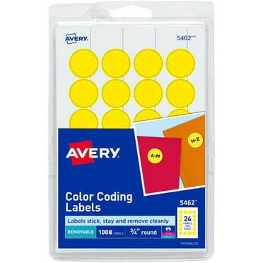 Avery-2PK Printable Self-Adhesive Removable Color-Coding Labels, 0.75" Dia., Yellow, 24/Sheet, 42 Sheets/Pack,