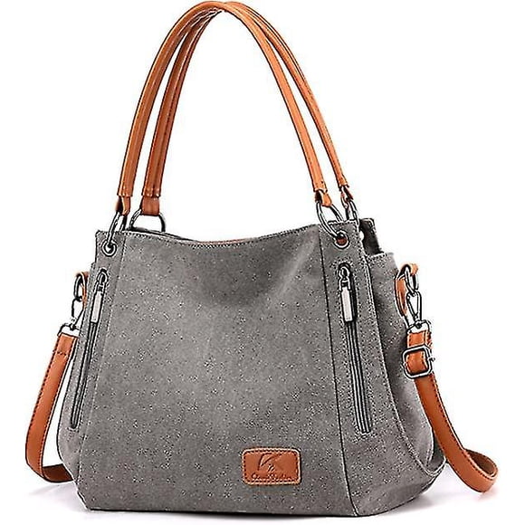 Shoulder Bag For Women Large Canvas Tote Bag Fashion Hobo Bags Simple Handbags For Ladies In Work,school,daily (grey)