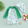 thumbnail image 2 of NIEWTR Infant Baby Boys Swimsuit One Piece Long Sleeve Rash Guard Zipper Bathing Suit Swimwear with Sun Cap Beachwear(A01-Green,6-12 Months), 2 of 7