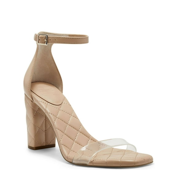 INC Womens Beige Padded Quilted Transparent Adjustable Strap Ankle Strap Lexini Square Toe Block Heel Buckle Heeled Sandal 11 M