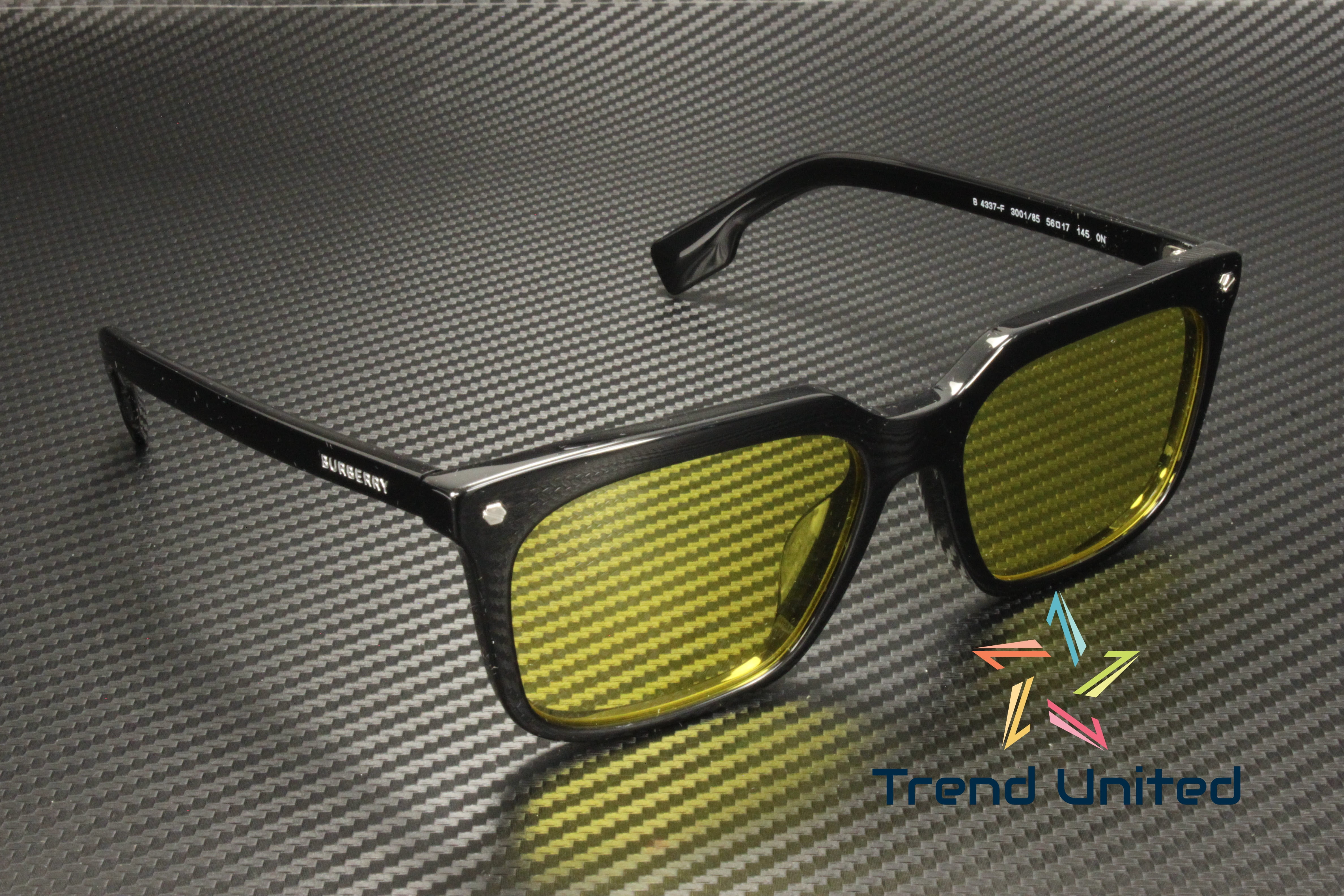 Burberry BE 4337F Plastic Mens Square Sunglasses Black 56mm Adult