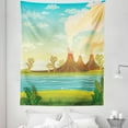 thumbnail image 1 of Landscape Tapestry, Prehistoric Scenery Cartoon Illustration Volcanos Lake Jungle and Cloudy Sky, Fabric Wall Hanging Decor for Bedroom Living Room Dorm, 5 Sizes, Multicolor, by Ambesonne, 1 of 1
