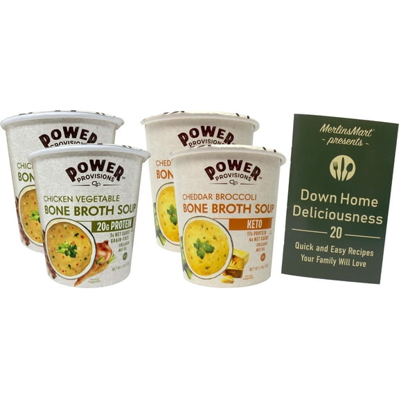 Power Provisions Keto Bone Broth Soup Instant Cups 2 Flavor Sampler (2) Each: Chicken Vegetable, Cheddar Broccoli   MerlinsMart Zine