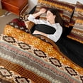 thumbnail image 4 of Feelyou Western Boho Aztec Twin Bedding Sets 7-Piece for Teens, Orange Tribal Square Bedding Comforter Set, Vintage Fashion Style Reversible Sheet Sets, Breathable Home Decor, 4 of 8