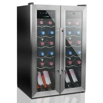 24 Bottle Wine Cooler Refrigerator - White Red Wine Fridge Chiller Countertop Wine Cooler - Freestanding Compact Mini Wine Fridge 24 Bottle w/ Digital Control, Stainless Steel Door - NutriChef