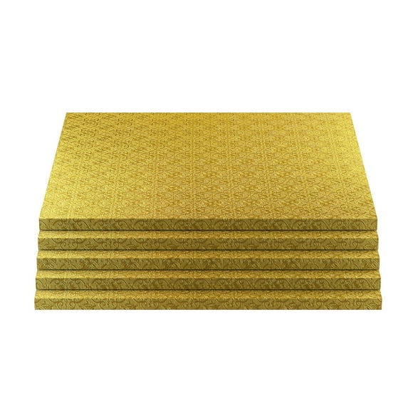 O'CREME Plateau Tambour Carré Doré pour Gâteau et Pâtisserie, Épaisseur 1/2 Pouce, 18 Pouces x 18 Pouces - Lot de 5