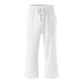 thumbnail image 5 of Dazajoo Womens Plus Size Linen Capris 2024 Summer Casual Cotton Drawstring Pants with Pockets Loose Fit Lightweight Solid Color Pants for Women Today Deals,White,XXL, 5 of 7
