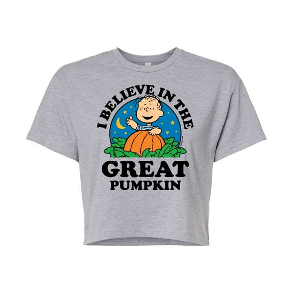 Peanuts - I Believe In The Great Pumpkin - Juniors Cropped Cotton Blend T-Shirt