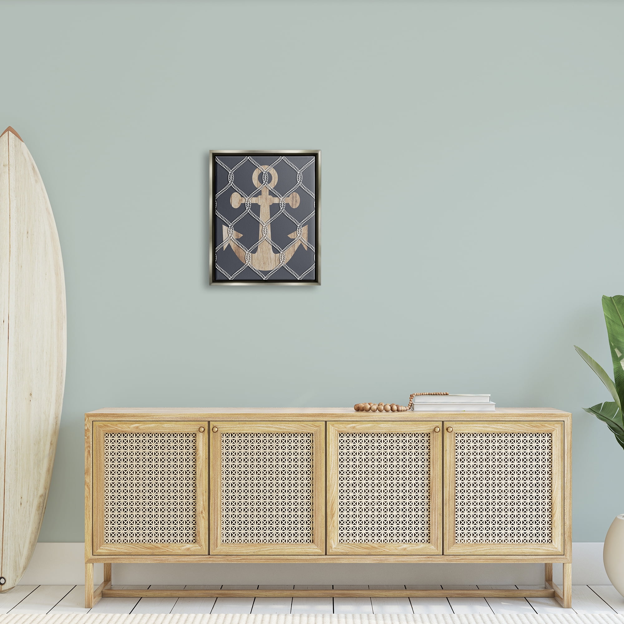 Stupell Nautical Anchor Linked Rope Landscape Painting Gray Floater Framed Art Print Wall Art