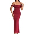 thumbnail image 1 of Zmoon Women's Mesh Pleated Dress Backless One-Shoulder Tight-Fitting Hip-Wrapped Long Dress, 1 of 9