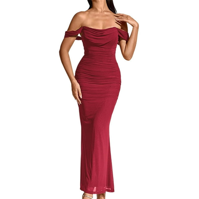 Zmoon Robe Plissée en Maille pour Femme, Dos Nu, à une Épaule, Ajustée, Moulante, Longue