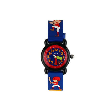 3D Lovely Cartoon Children Watch Silicone Strap Waterproof Digital Round Quartz Wristwatches Time Teacher Gift for Girls Baseball kid -