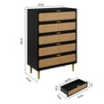 thumbnail image 6 of Senfot 5 Drawer Dresser for Bedroom, Rattan Chest of Drawers with Deep Drawers, Modern Large Double Dresser for Closet with Wide Top, Horizontal Wooden Dresser for Living Room, Hallway, Black, 6 of 7