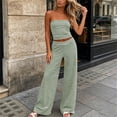 thumbnail image 6 of Womens Striped 2 Piece Sets Summer Strapless Crop Tube Tops Wide Leg Pants Matching Lounge Set Vacation Outfits Green L(L), 6 of 6