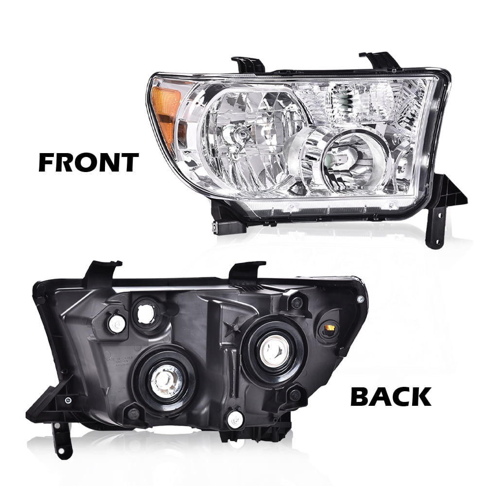 CROSSDESIGN Chrome Headlights Assembly Fit for Toyota Tundra 2007-2013/Sequoia 2008-2017