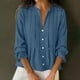 thumbnail image 2 of Tops de Manga Larga de las Mujeres de Color Sólido Casual con Detalle Del Botón Plisado, Blusa de Lino con Cuello en V para el Otoño Diario, 2 of 8