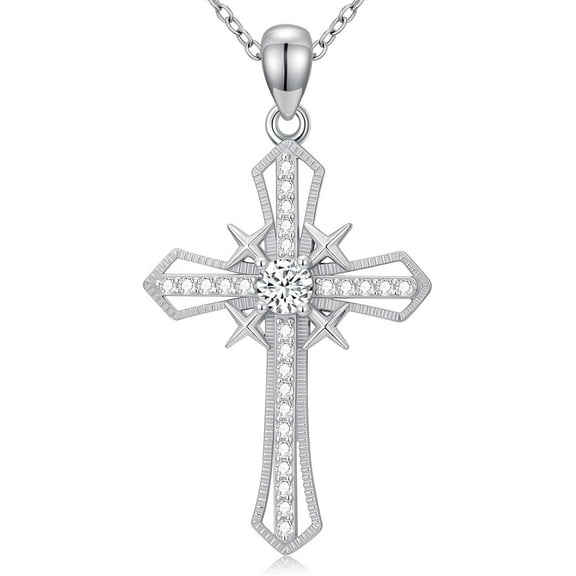 SISGEM 925 Sterling Silver Cross Necklace Exquisite Cubic Zirconia Cross Pendant Jewelry Gifts for Women