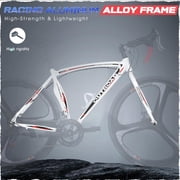 Marknig Road Bike, 14-Speed 700C Racing Bike for Adults with Lightweight Aluminum Frame and Dual Disc & V-Brakes, Commuter Bicycle for Men & Women, Smooth-Riding Fitness & City Bike, White & Red