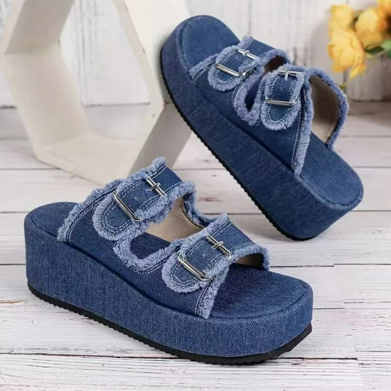 Blue Denim Clogs with Buckle Clogs With Blue Denim Band and Buckle Heel 8 - Made in Italy  main image 3