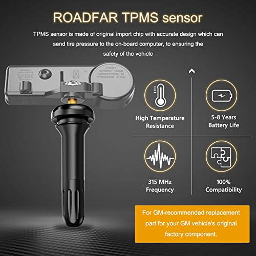 ROADFAR Système de Surveillance de la Pression des Pneus Programmé Capteur (TPMS) 315MHz Compatible avec Buick, Cadillac, GMC, Pontiac 13598771