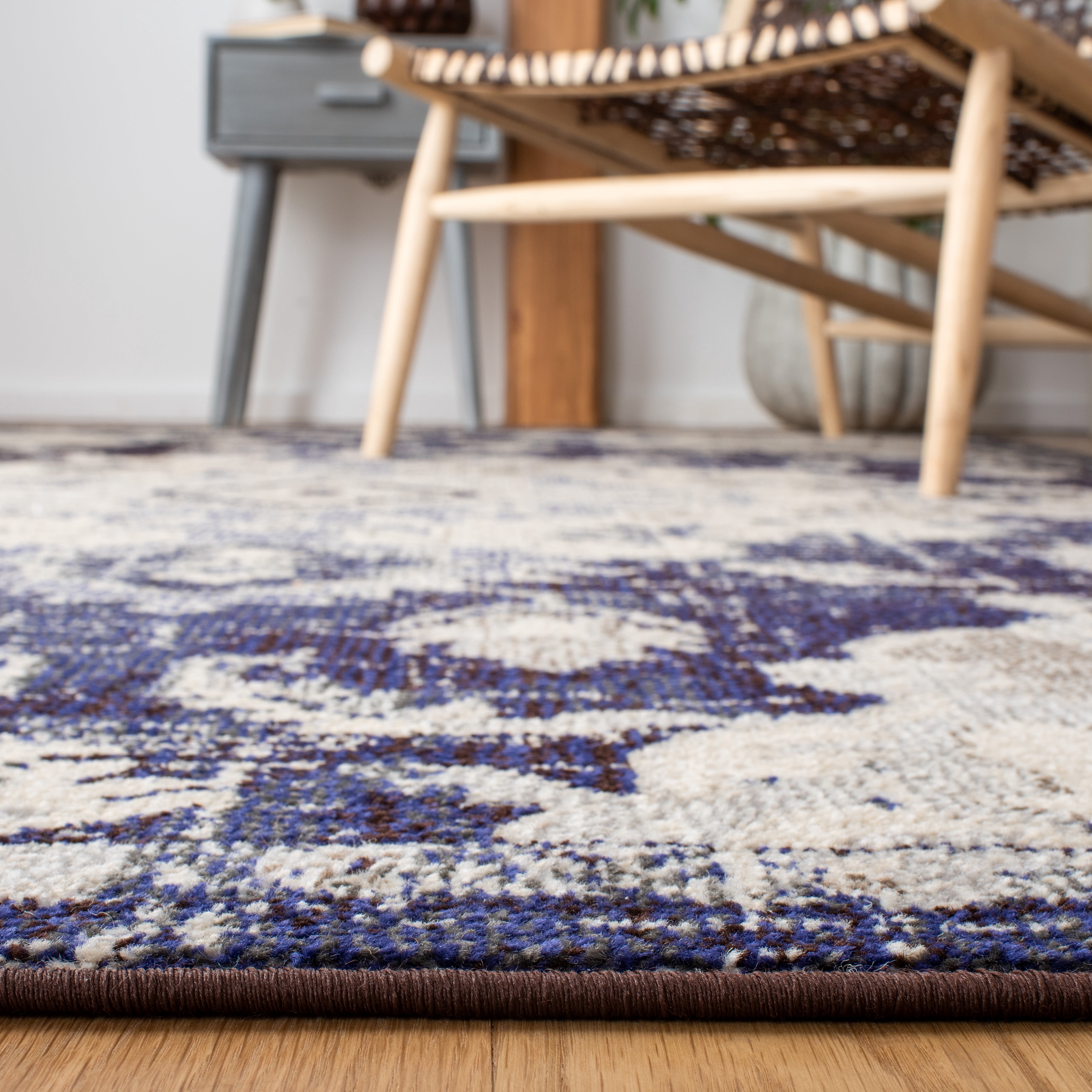 SAFAVIEH Madison Elinor Traditional Distressed Runner Rug, Black Purple/Beige, 2' x 8'