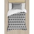 thumbnail image 1 of Nordic Twin Size Duvet Cover Set, Swedish Folk Art with Dalecarlian Horse Silhouettes and Ornate Flower Motifs, Decorative 2 Piece Bedding Set with 1 Pillow Sham, Black and White, by Ambesonne, 1 of 3