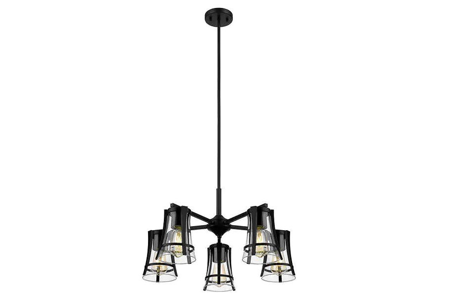 OVE Decors Joakim 5Light Chandelier With Black Finish Metal Glass Dome