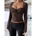 thumbnail image 5 of Women's Long Sleeve V-Neck Lace Top Y2K Hot Girl Style Vest T-Shirt Fall Winter Outing Fashion Clothing Dark Brown XL, 5 of 7