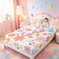 thumbnail image 3 of meiyoeat Cartoon Floral Alphabet Print King Sheets For Girls,Flowers Blossom Monogram J Bedding For Kids,4Pcs, 3 of 6