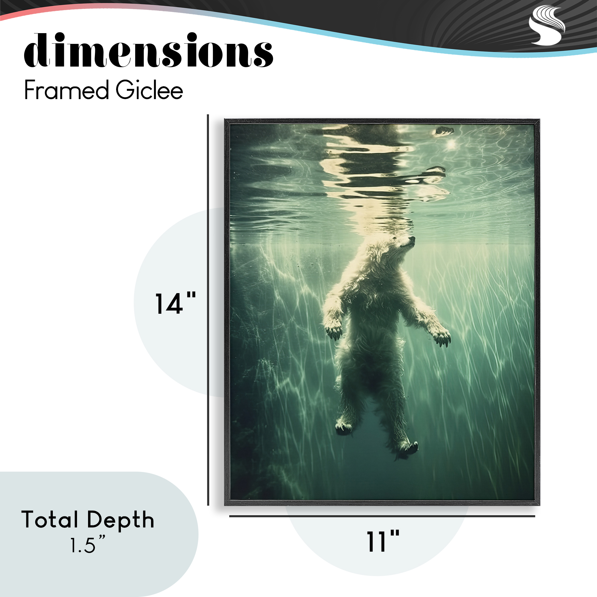 Floating Bear Underwater Black Framed Giclee Art, design by Decent Exposures