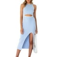thumbnail image 2 of GXFC Womens Midi Dress Sleeveless Front Slit Contrast Color High Waisted Dresses Summer Trendy Slim Fit Tank Dresses Daily Cocktail Party Dress for Women, 2 of 5