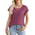thumbnail image 3 of Lenago Women Tops Plus Size Short Sleeves Casual V-Neck Print Tee T-Shirt Blouse Shirts S-5XL, 3 of 7